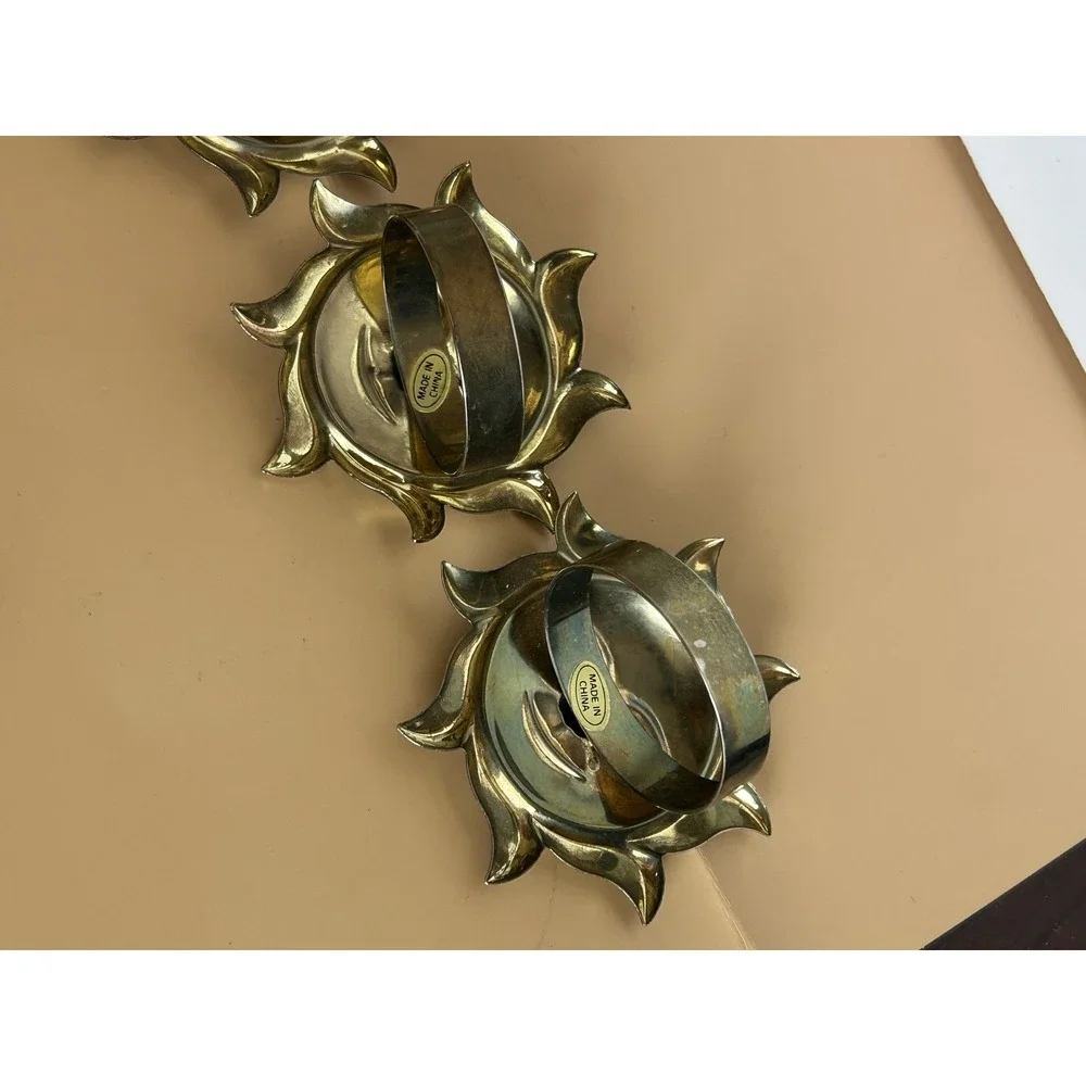 Vintage Celestial Sun Face Napkin Rings Gold Tone Brass Style Set of 4
